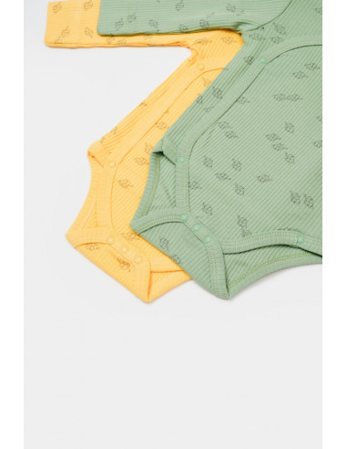 UP-BC-CSYM11319-0,Set 2 body-uri petrecute Printed, BabyCosy, 50% modal+50% bumbac, Lamaie/Verde (Marime: 0-3 Luni)