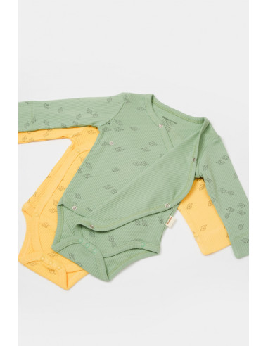 UP-BC-CSYM11319-0,Set 2 body-uri petrecute Printed, BabyCosy, 50% modal+50% bumbac, Lamaie/Verde (Marime: 0-3 Luni)