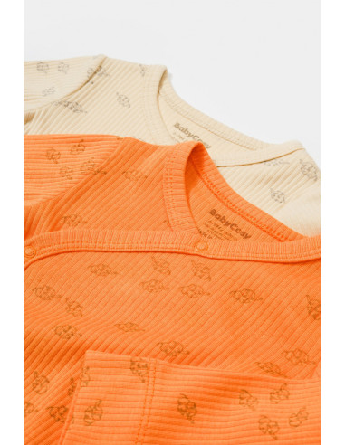 UP-BC-CSYM11320-0,Set 2 body-uri petrecute Printed, BabyCosy, 50% modal+50% bumbac, Stone/Apricot (Marime: 0-3 Luni)