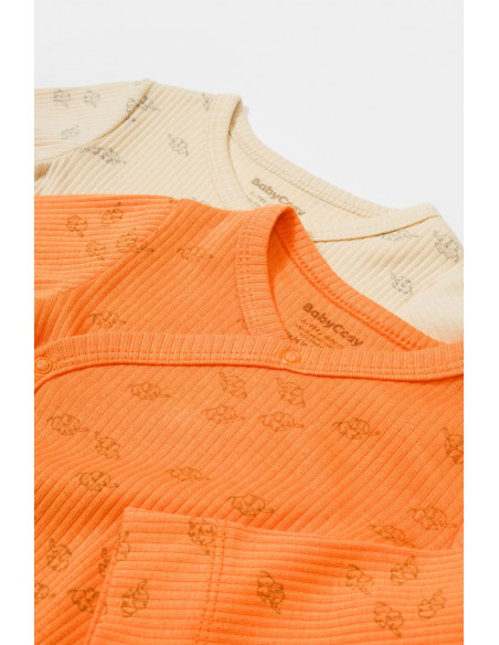 UP-BC-CSYM11320-0,Set 2 body-uri petrecute Printed, BabyCosy, 50% modal+50% bumbac, Stone/Apricot (Marime: 0-3 Luni)