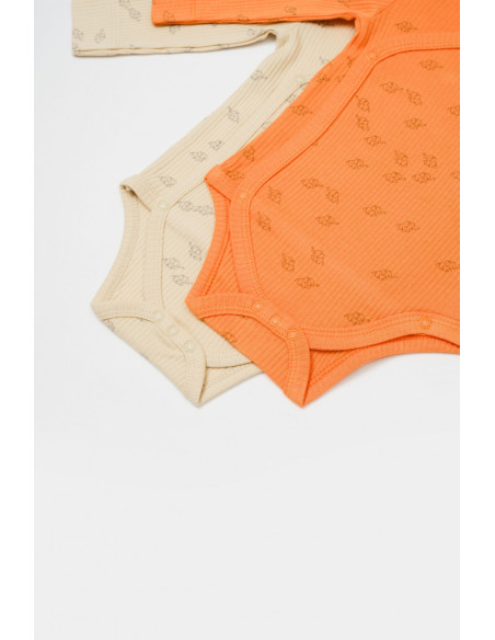 UP-BC-CSYM11320-0,Set 2 body-uri petrecute Printed, BabyCosy, 50% modal+50% bumbac, Stone/Apricot (Marime: 0-3 Luni)