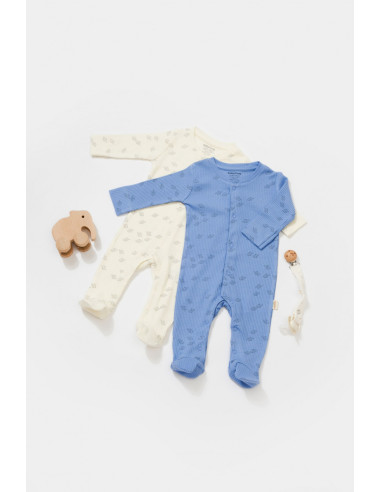 UP-BC-CSYM11422-0,Set 2 salopete lungi Printed, BabyCosy, 50% modal+50% bumbac, Ecru/Lavanda (Marime: 0-3 Luni)