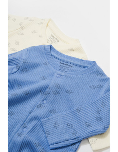 UP-BC-CSYM11422-0,Set 2 salopete lungi Printed, BabyCosy, 50% modal+50% bumbac, Ecru/Lavanda (Marime: 0-3 Luni)