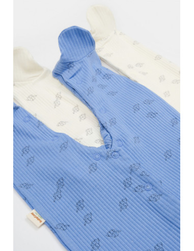 UP-BC-CSYM11422-0,Set 2 salopete lungi Printed, BabyCosy, 50% modal+50% bumbac, Ecru/Lavanda (Marime: 0-3 Luni)