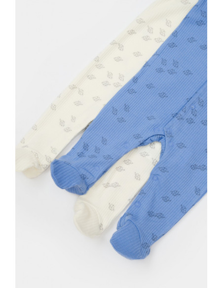 UP-BC-CSYM11422-0,Set 2 salopete lungi Printed, BabyCosy, 50% modal+50% bumbac, Ecru/Lavanda (Marime: 0-3 Luni)