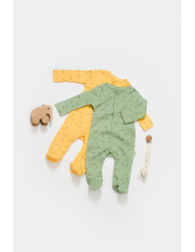 UP-BC-CSYM11423-0,Set 2 salopete lungi Printed, BabyCosy, 50% modal+50% bumbac, Lamaie/Verde (Marime: 0-3 Luni)