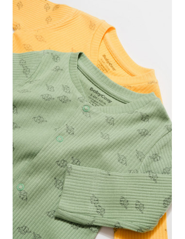 UP-BC-CSYM11423-0,Set 2 salopete lungi Printed, BabyCosy, 50% modal+50% bumbac, Lamaie/Verde (Marime: 0-3 Luni)