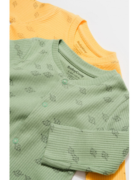 UP-BC-CSYM11423-0,Set 2 salopete lungi Printed, BabyCosy, 50% modal+50% bumbac, Lamaie/Verde (Marime: 0-3 Luni)