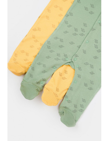 UP-BC-CSYM11423-0,Set 2 salopete lungi Printed, BabyCosy, 50% modal+50% bumbac, Lamaie/Verde (Marime: 0-3 Luni)