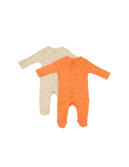 UP-BC-CSYM11424-0,Set 2 salopete lungi Printed, BabyCosy, 50% modal+50% bumbac, Stone/Apricot (Marime: 0-3 Luni)