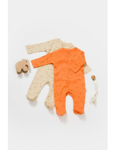 UP-BC-CSYM11424-0,Set 2 salopete lungi Printed, BabyCosy, 50% modal+50% bumbac, Stone/Apricot (Marime: 0-3 Luni) 2