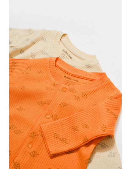 UP-BC-CSYM11424-0,Set 2 salopete lungi Printed, BabyCosy, 50% modal+50% bumbac, Stone/Apricot (Marime: 0-3 Luni)