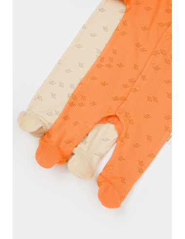 UP-BC-CSYM11424-0,Set 2 salopete lungi Printed, BabyCosy, 50% modal+50% bumbac, Stone/Apricot (Marime: 0-3 Luni)