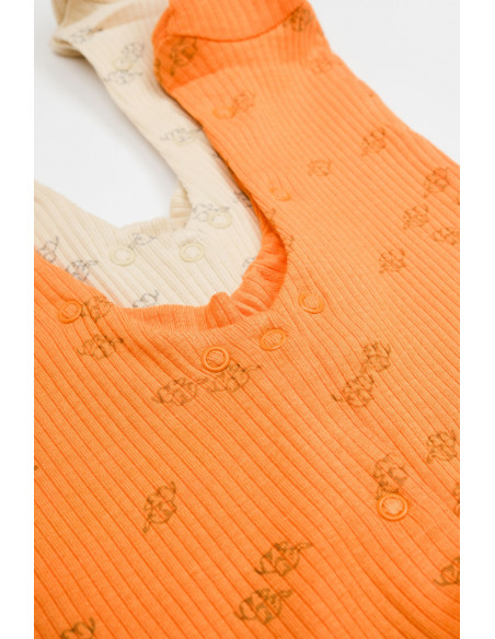 UP-BC-CSYM11424-0,Set 2 salopete lungi Printed, BabyCosy, 50% modal+50% bumbac, Stone/Apricot (Marime: 0-3 Luni)