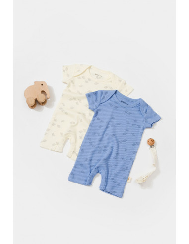 UP-BC-CSYM11425-0,Set 2 salopete scurte Printed, BabyCosy, 50% modal+50% bumbac, Ecru/Lavanda (Marime: 0-3 Luni)