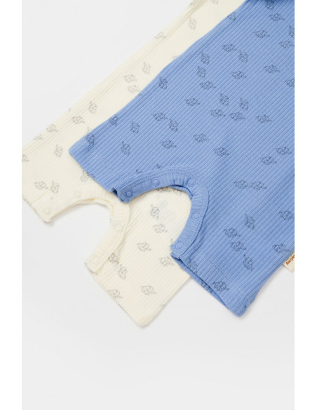 UP-BC-CSYM11425-0,Set 2 salopete scurte Printed, BabyCosy, 50% modal+50% bumbac, Ecru/Lavanda (Marime: 0-3 Luni)