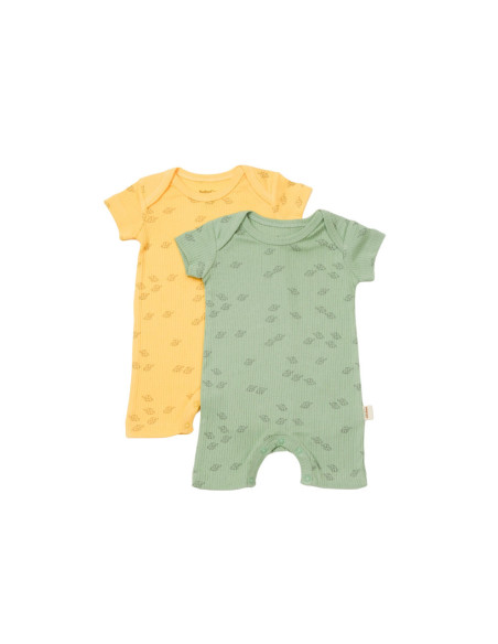 UP-BC-CSYM11426-0,Set 2 salopete scurte Printed, BabyCosy, 50% modal+50% bumbac, Lamaie/Verde
