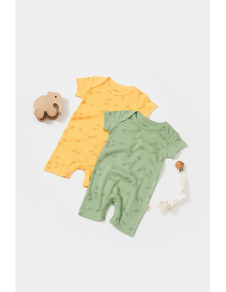 UP-BC-CSYM11426-0,Set 2 salopete scurte Printed, BabyCosy, 50% modal+50% bumbac, Lamaie/Verde