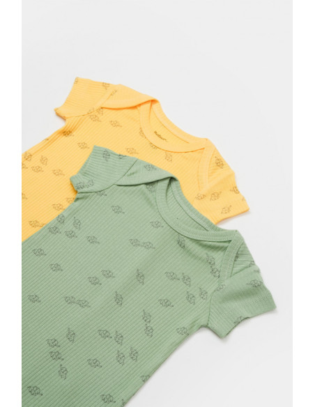 UP-BC-CSYM11426-0,Set 2 salopete scurte Printed, BabyCosy, 50% modal+50% bumbac, Lamaie/Verde