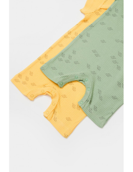 UP-BC-CSYM11426-0,Set 2 salopete scurte Printed, BabyCosy, 50% modal+50% bumbac, Lamaie/Verde
