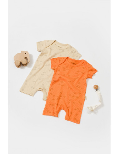 UP-BC-CSYM11427-0,Set 2 salopete scurte Printed, BabyCosy, 50% modal+50% bumbac, Stone/Apricot
