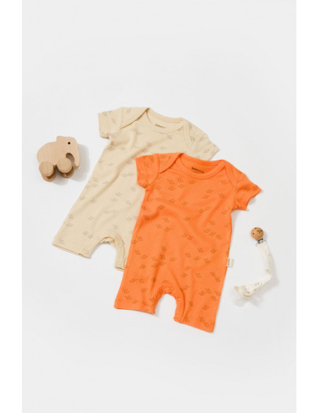 UP-BC-CSYM11427-0,Set 2 salopete scurte Printed, BabyCosy, 50% modal+50% bumbac, Stone/Apricot