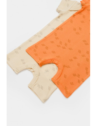 UP-BC-CSYM11427-0,Set 2 salopete scurte Printed, BabyCosy, 50% modal+50% bumbac, Stone/Apricot