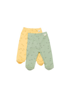 UP-BC-CSYM11615-0,Set 2 pantalonasi cu botosei Printed, BabyCosy, 50% modal+50% bumbac, Lamaie/Verde
