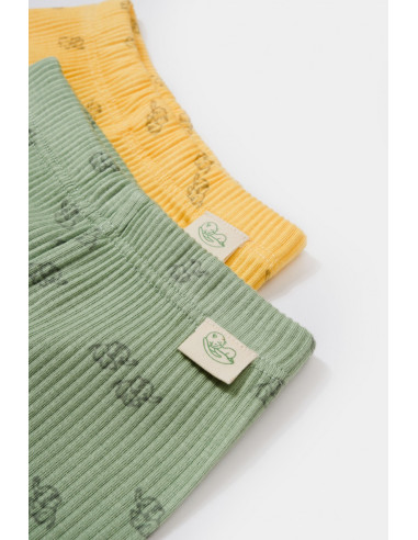 UP-BC-CSYM11615-0,Set 2 pantalonasi cu botosei Printed, BabyCosy, 50% modal+50% bumbac, Lamaie/Verde