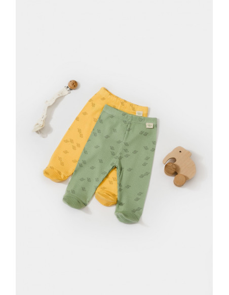 UP-BC-CSYM11615-0,Set 2 pantalonasi cu botosei Printed, BabyCosy, 50% modal+50% bumbac, Lamaie/Verde