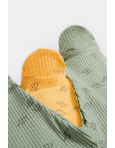 UP-BC-CSYM11615-0,Set 2 pantalonasi cu botosei Printed, BabyCosy, 50% modal+50% bumbac, Lamaie/Verde