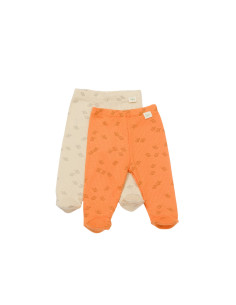 UP-BC-CSYM11616-0,Set 2 pantalonasi cu botosei Printed, BabyCosy, 50% modal+50% bumbac, Stone/Apricot