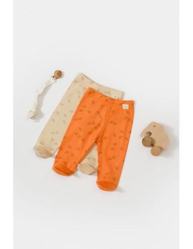 UP-BC-CSYM11616-0,Set 2 pantalonasi cu botosei Printed, BabyCosy, 50% modal+50% bumbac, Stone/Apricot