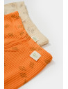 UP-BC-CSYM11616-0,Set 2 pantalonasi cu botosei Printed, BabyCosy, 50% modal+50% bumbac, Stone/Apricot