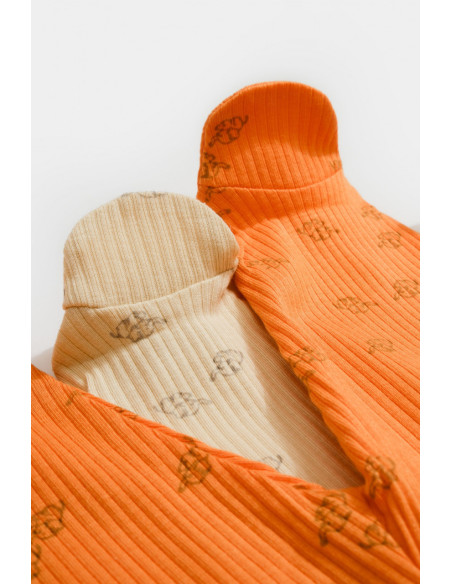 UP-BC-CSYM11616-0,Set 2 pantalonasi cu botosei Printed, BabyCosy, 50% modal+50% bumbac, Stone/Apricot