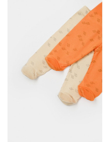 UP-BC-CSYM11616-0,Set 2 pantalonasi cu botosei Printed, BabyCosy, 50% modal+50% bumbac, Stone/Apricot