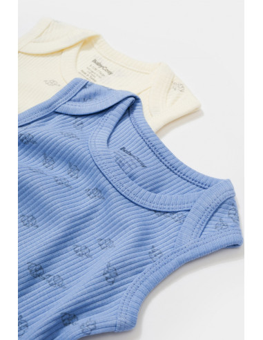 UP-BC-CSYM11115-3,Set 2 body-uri fara maneci Printed, BabyCosy, 50% modal+50% bumbac, Ecru/Lavanda (Marime: 3-6 Luni)