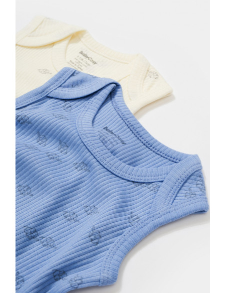 UP-BC-CSYM11115-3,Set 2 body-uri fara maneci Printed, BabyCosy, 50% modal+50% bumbac, Ecru/Lavanda (Marime: 3-6 Luni)