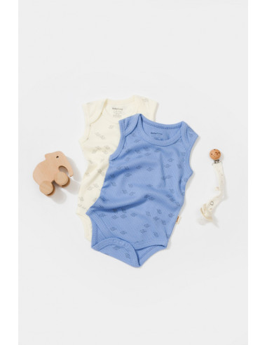 UP-BC-CSYM11115-3,Set 2 body-uri fara maneci Printed, BabyCosy, 50% modal+50% bumbac, Ecru/Lavanda (Marime: 3-6 Luni)