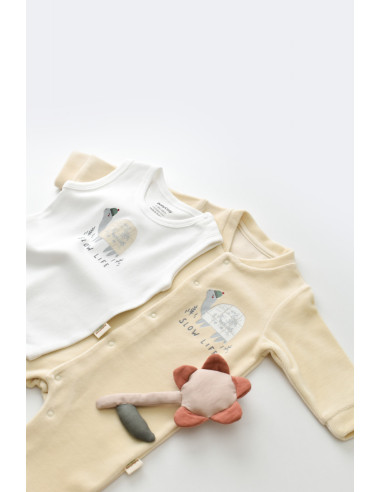 UP-BC-CSYK6019-3,Set Broscuta cu salopeta si body din 80%bumbac organic si 20% poliester - Crem, Baby Cosy