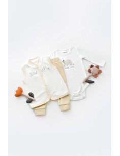 UP-BC-CSYK6023-6,Set 3 piese Broscuta cu body, pantalonasi si vestuta din 80%bumbac organic si 20% poliester - Crem, Baby Cosy 2