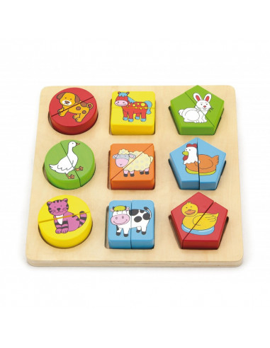 Puzzle din cuburi din lemn cu animale,59585