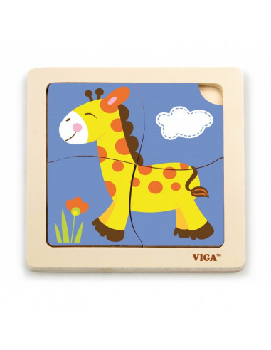 Puzzle din lemn din 4 piese mari - girafa,51319