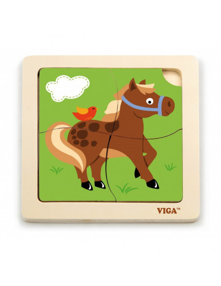 Puzzle din lemn din 4 piese mari - cal,51312