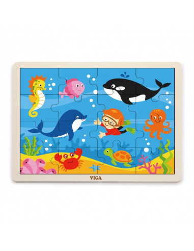 Puzzle din lemn din 16 piese - animale din ocean,51451