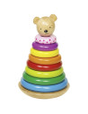 GOKI58916,Turn multicolor de stivuire cu ursulet - Set indemanare din lemn