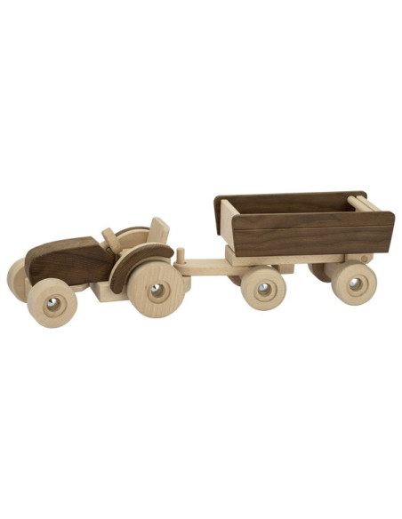 GOKI55915,Tractor cu remorca - Set din lemn - Goki Nature
