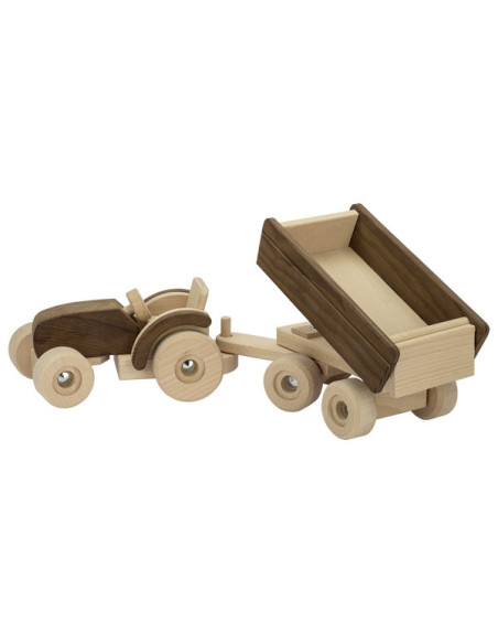 GOKI55915,Tractor cu remorca - Set din lemn - Goki Nature
