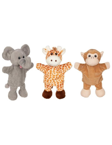 GOKI50960E,Papusa de mana cu animale - girafa, elefant si maimuta