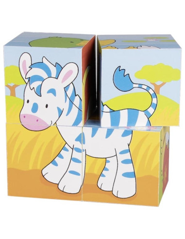 GOKI57692,Puzzle cu cuburi din lemn - Animale nostime